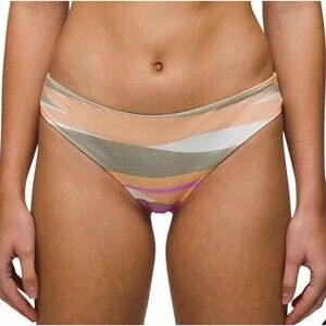 Prana NEW L Gemma Reversible‎ Cheeky Bikini Swim Bottom Pink Green Stripe Waves